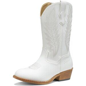 ⚡Girls White Polyurethane Cowgirl Side Zipper Mid Calf Round Toe Riding Shoes